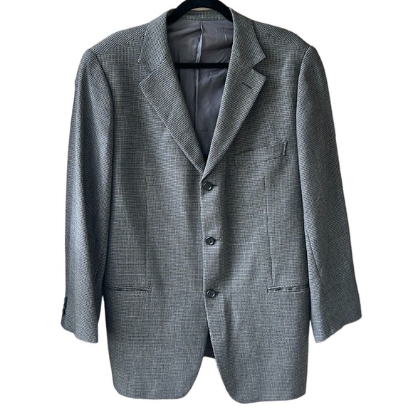 Ermenegildo Zegna Soft 100% Wool 44L Men's Blazer Sports Jacket Micro Geo Gray